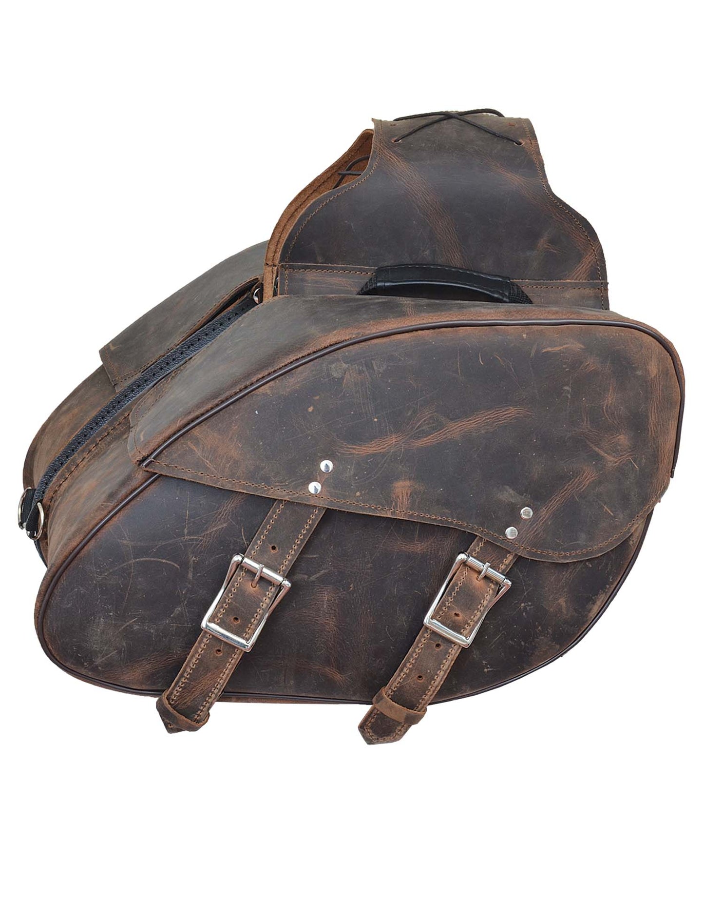 2 PIECE MOTORCYCLE REAL LEATHER DISTRESSED LOOK SADDLEBAG