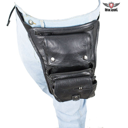 Premier Black Leather Multi Pocket Thigh Bags