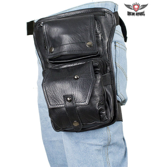 Premier Black Leather Multi Pocket Thigh Bags