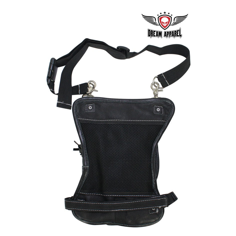 Naked Cowhide Leather Thigh Bag W/ Gun Pocket - Black & Touch Of Dark Brown