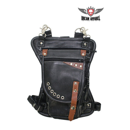Naked Cowhide Leather Thigh Bag W/ Gun Pocket - Black & Touch Of Brown