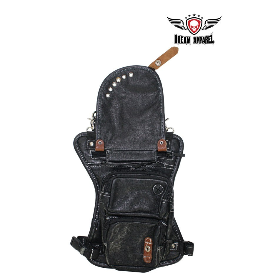 Naked Cowhide Leather Thigh Bag W/ Gun Pocket - Black & Touch Of Brown
