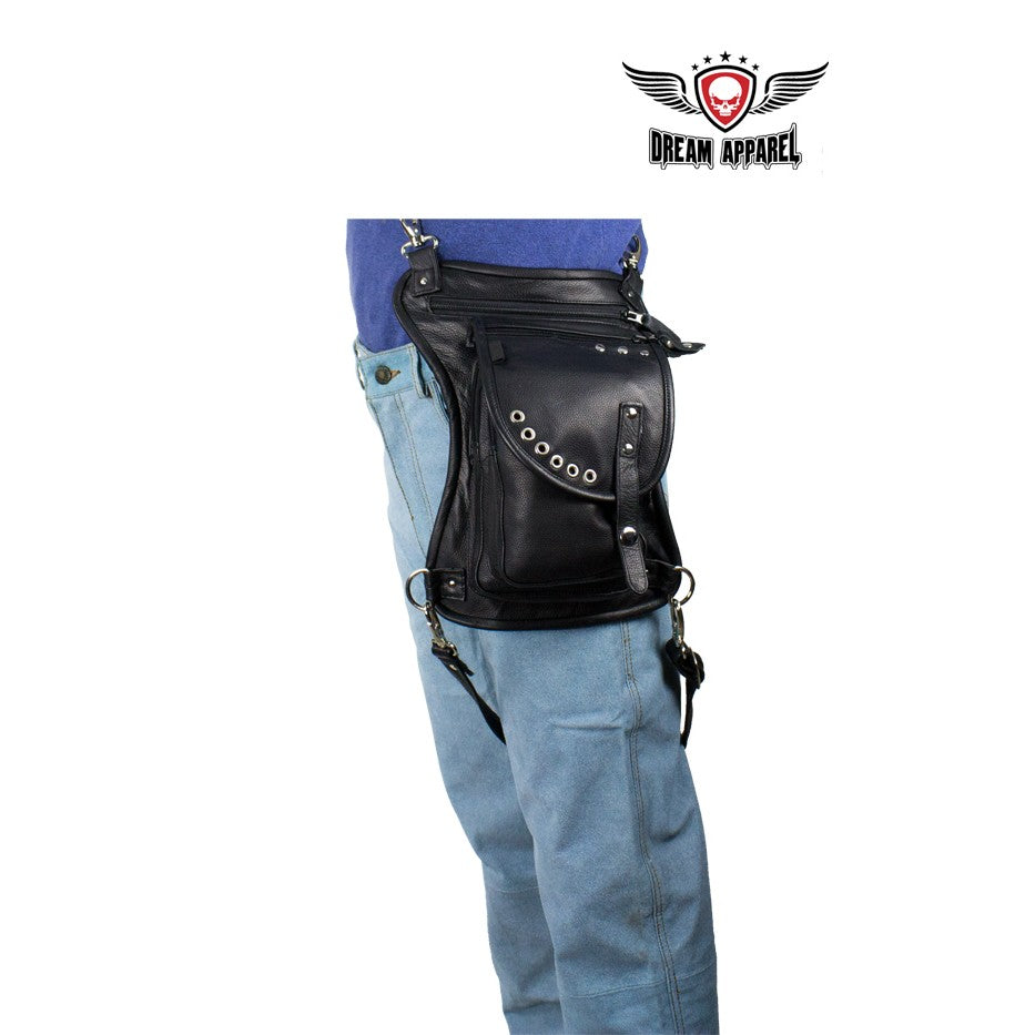 Black Naked Cowhide Leather Thigh Bag W/ Gun Pocket