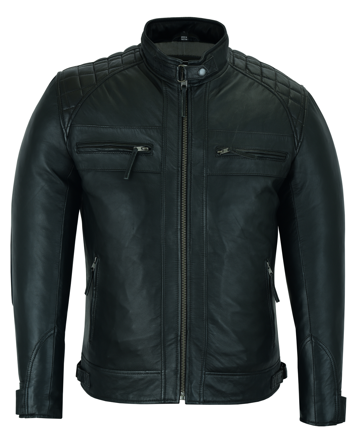 Men's Cafe Racer Gatsby Black Waxed Lambskin Motorcycle Leather Jacket