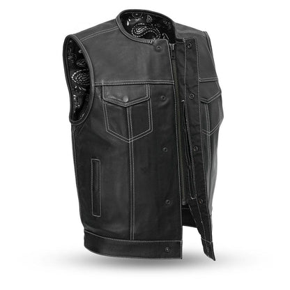 Men's Motorcycle Club Leather Vest Paisley Lining (Bandit)