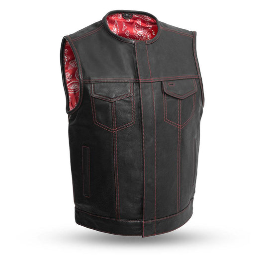 Men's Motorcycle Club Leather Vest Red Paisley Lining (Bandit)