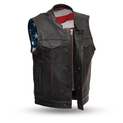Men's Motorcycle Club Leather Vest USA FLAG lining (Born Free)
