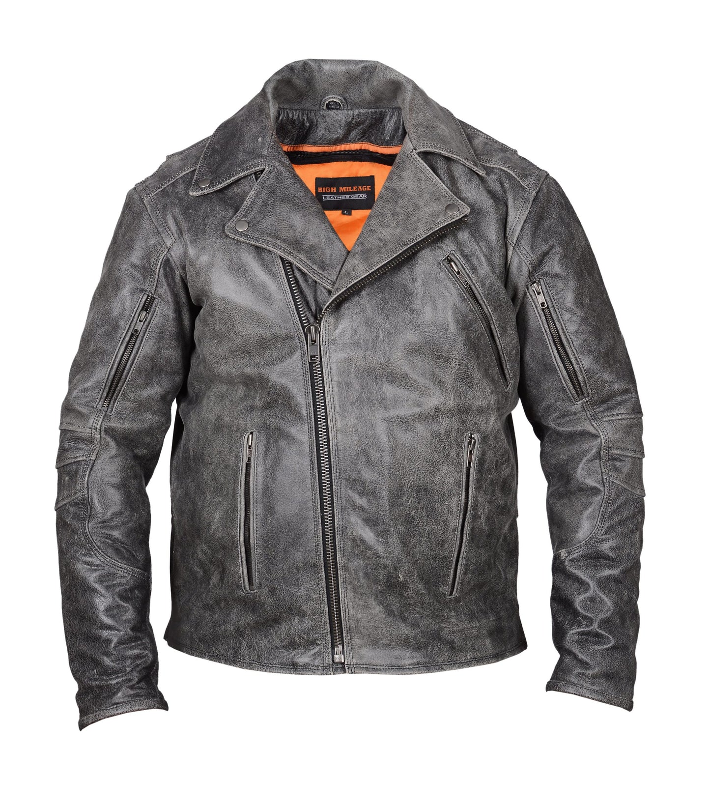 MEN'S POLICE STYLE DISTRESSED GREY LEATHER JACKET