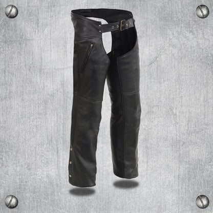 Men’s Leather Chaps w/ Zippered Thigh Pockets & Heated Technology