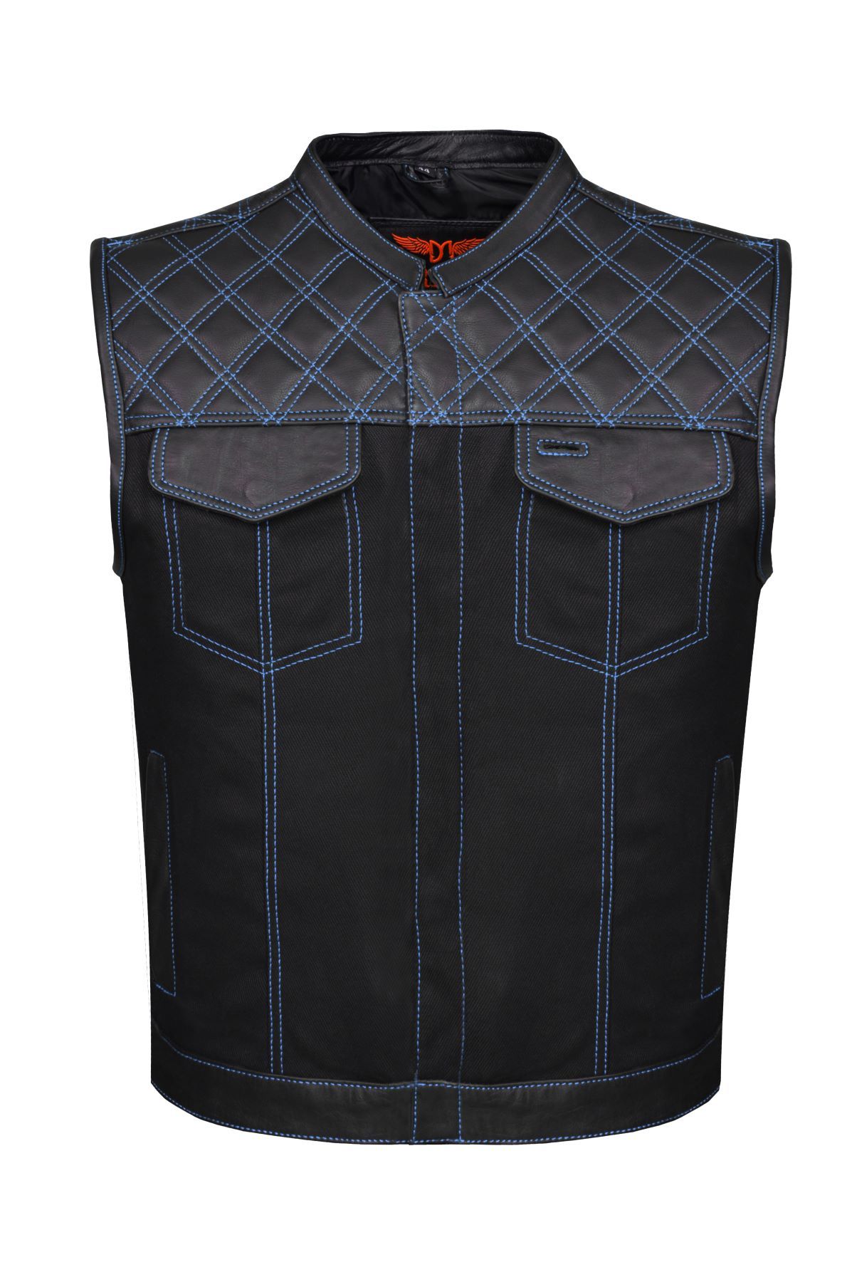 Amazon.com: Mens Black Denim Motorcycle Vest Fold Down Collar Side Laces  (S) : Automotive