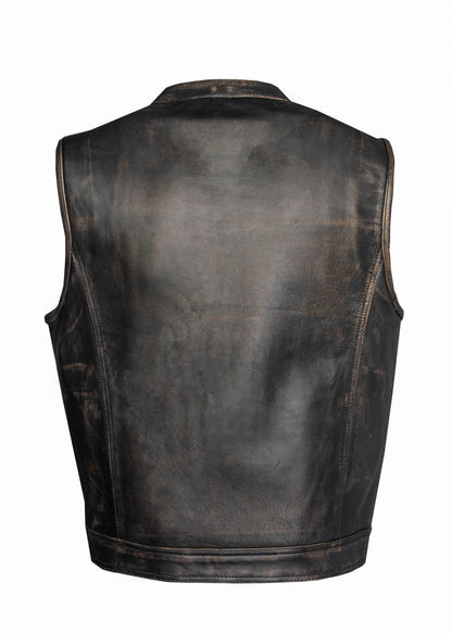 Mens Distressed Brown Naked Leather Vest (Butter soft Leather)