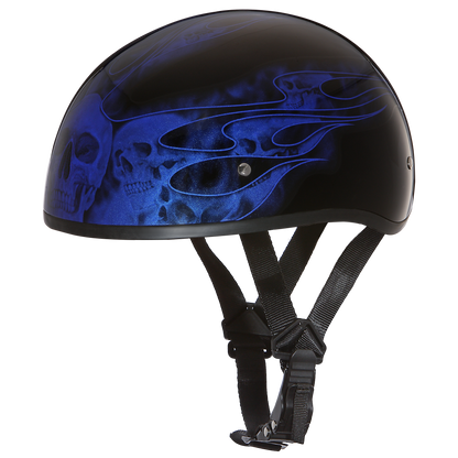 DAYTONA HELMETS D.O.T. DAYTONA SKULL CAP W/ SKULL FLAME BLUE