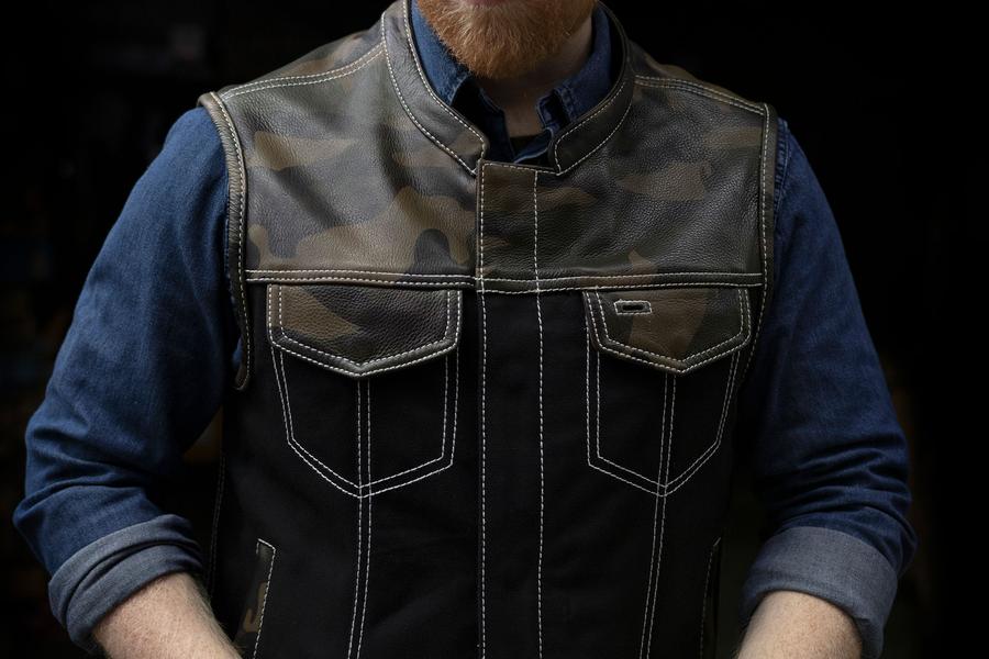 Infantry - Men's Motorcycle Leather/Canvas Vest