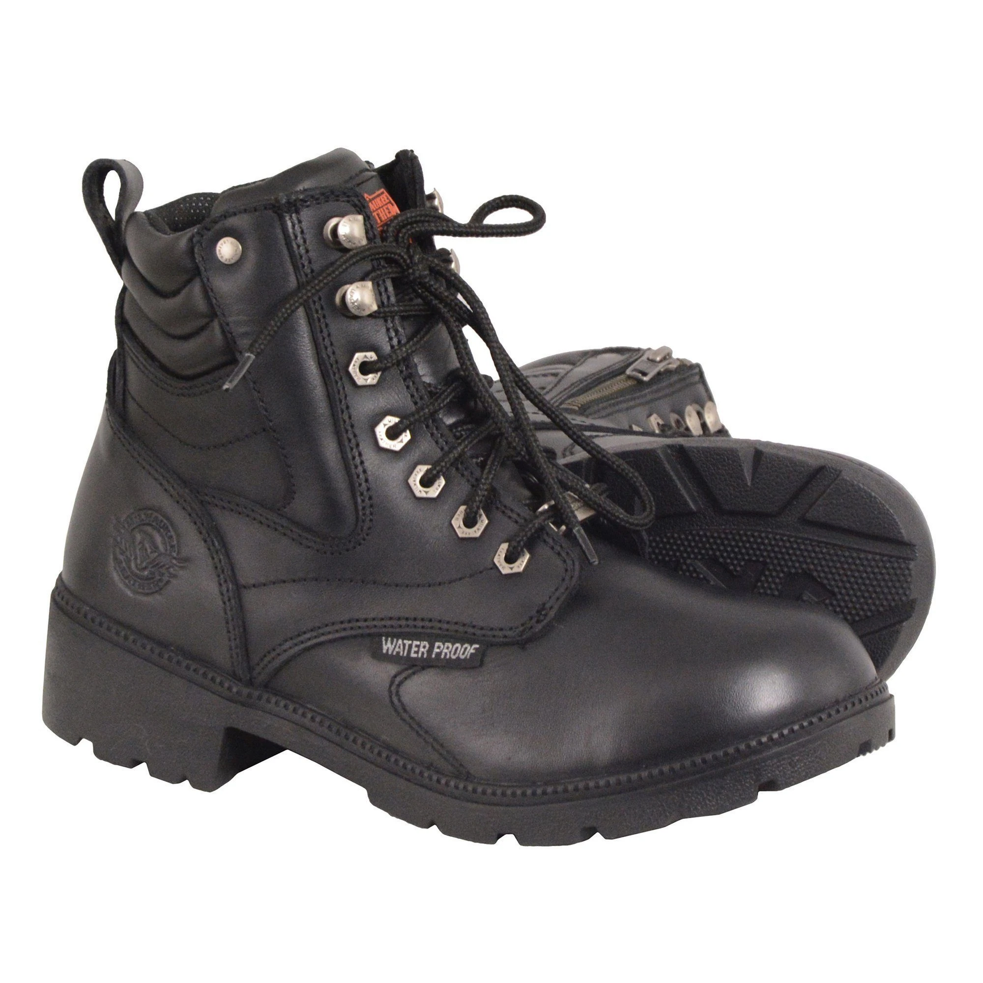 Womens Black Waterproof Lace Up Boots with Side Zipper Extreme