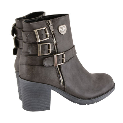 Womens Stone Grey Triple Buckle Side Zipper Boots with Platform Heel