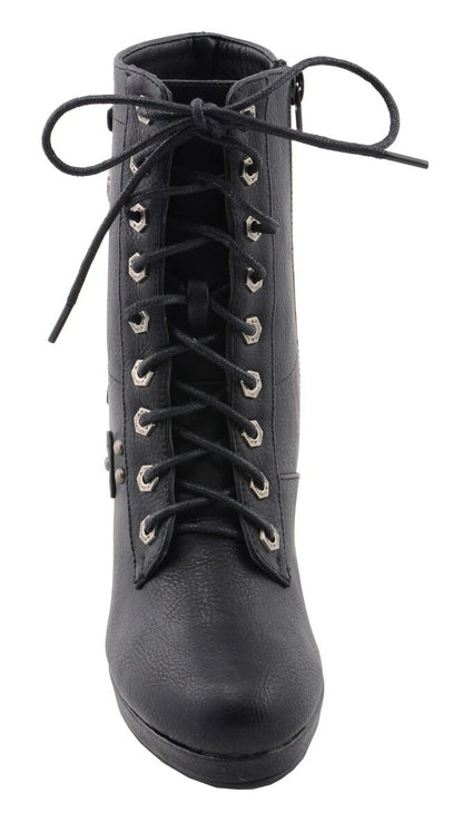 Milwaukee Performance MBL9418 Womens Black Lace-Up Platform Boots with Studded Accents