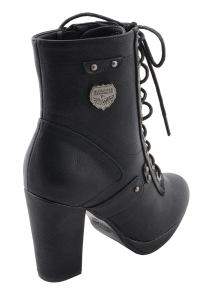 Milwaukee Performance MBL9418 Womens Black Lace-Up Platform Boots with Studded Accents