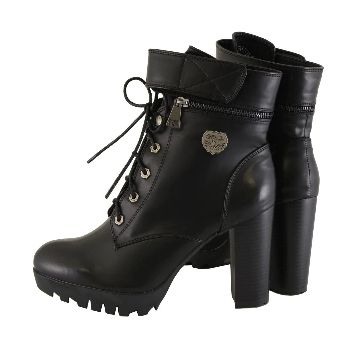 Womens Black Lace-Up Boots with Double Height Option