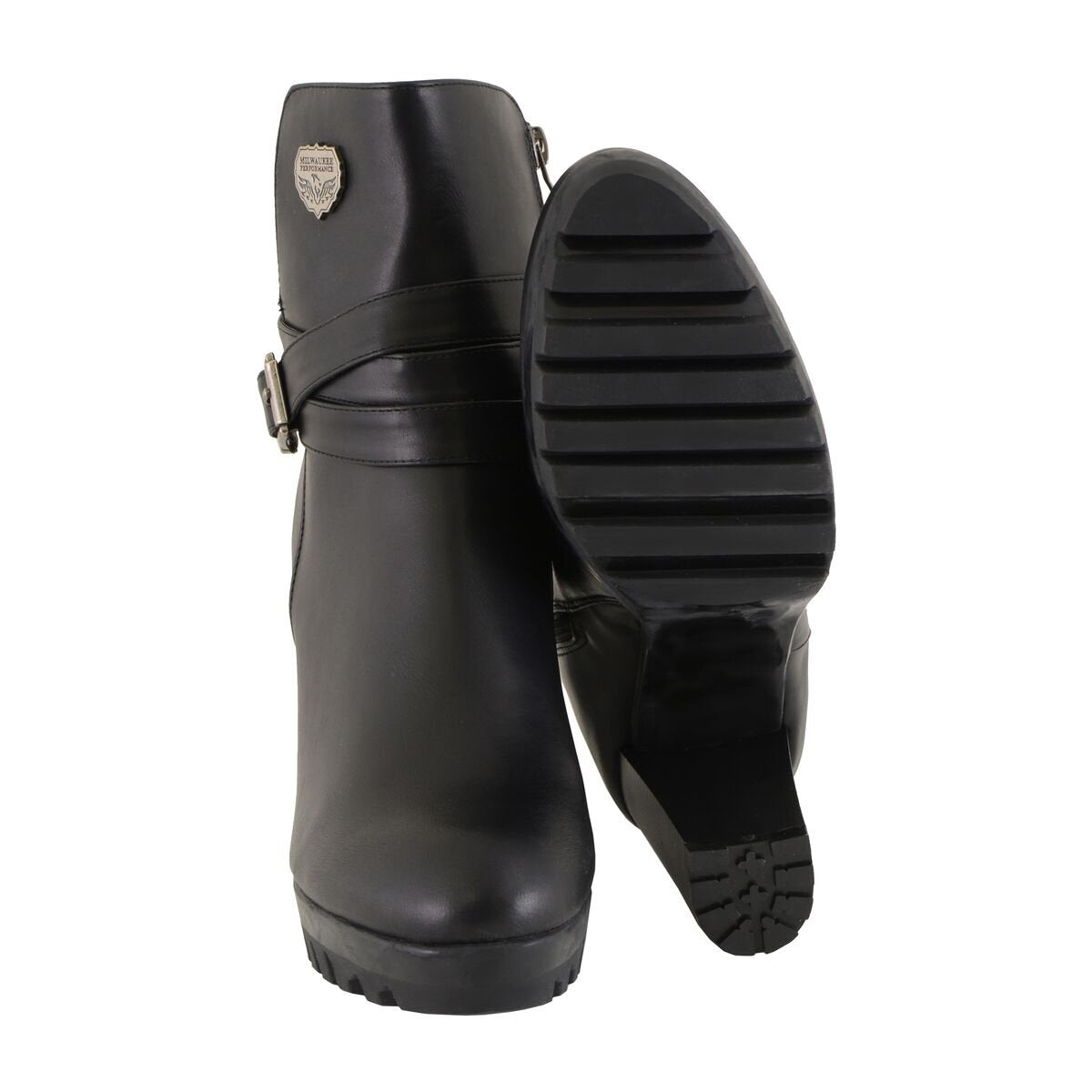 Milwaukee Performance MBL9435 Womens Black Double Strap Side Zipper Boots with Platform Heel