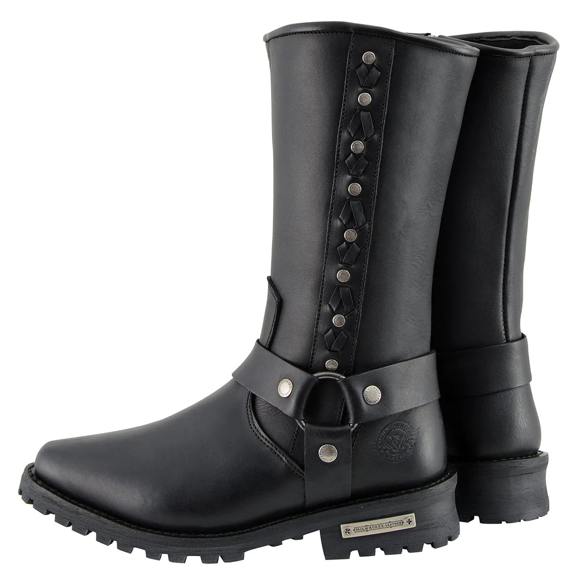 Men's Black Harness Boots with Braid and Riveted Details