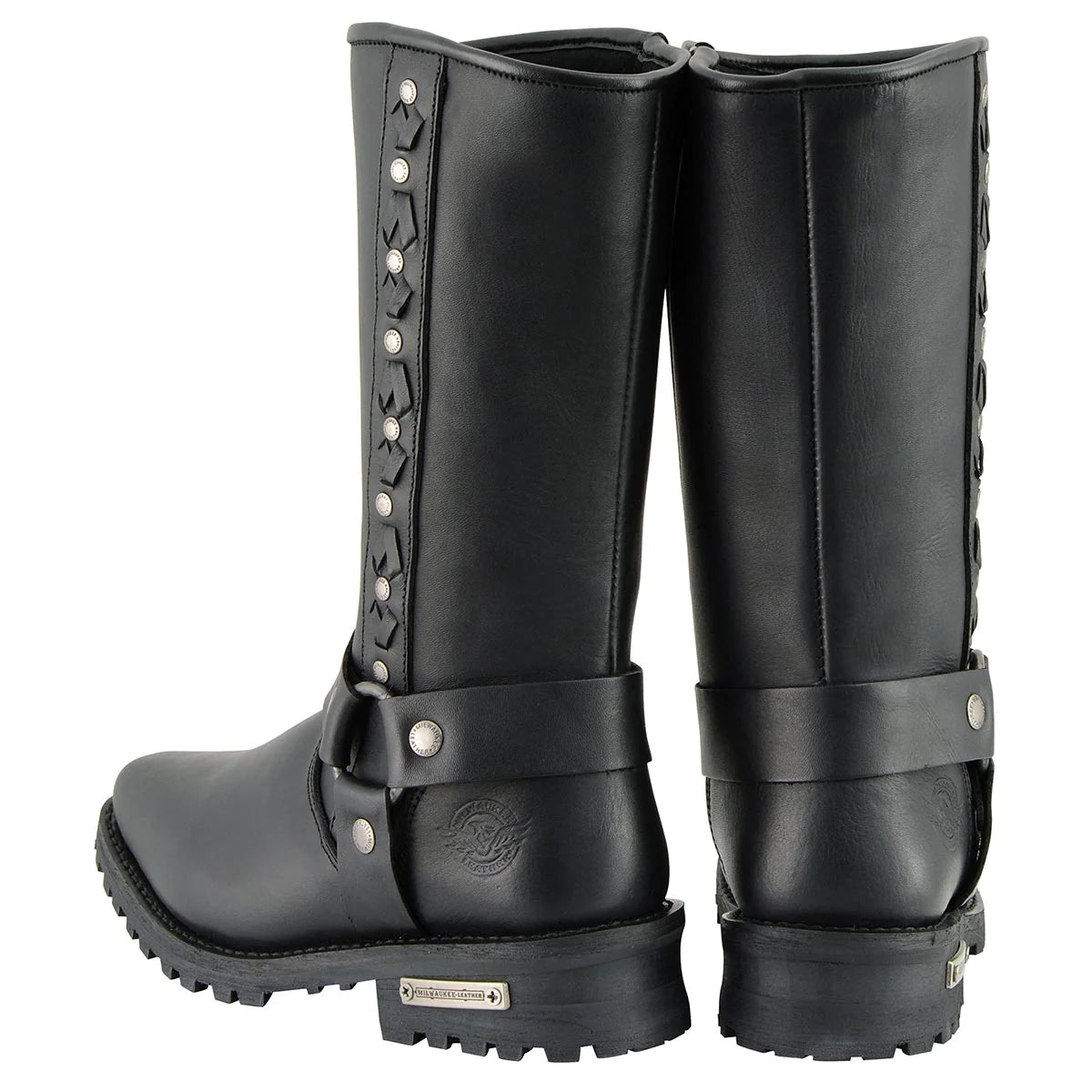 Men's Black Harness Boots with Braid and Riveted Details