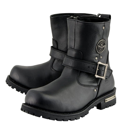 Men's Black 6-inch Classic Engineer Boots with Side Zipper