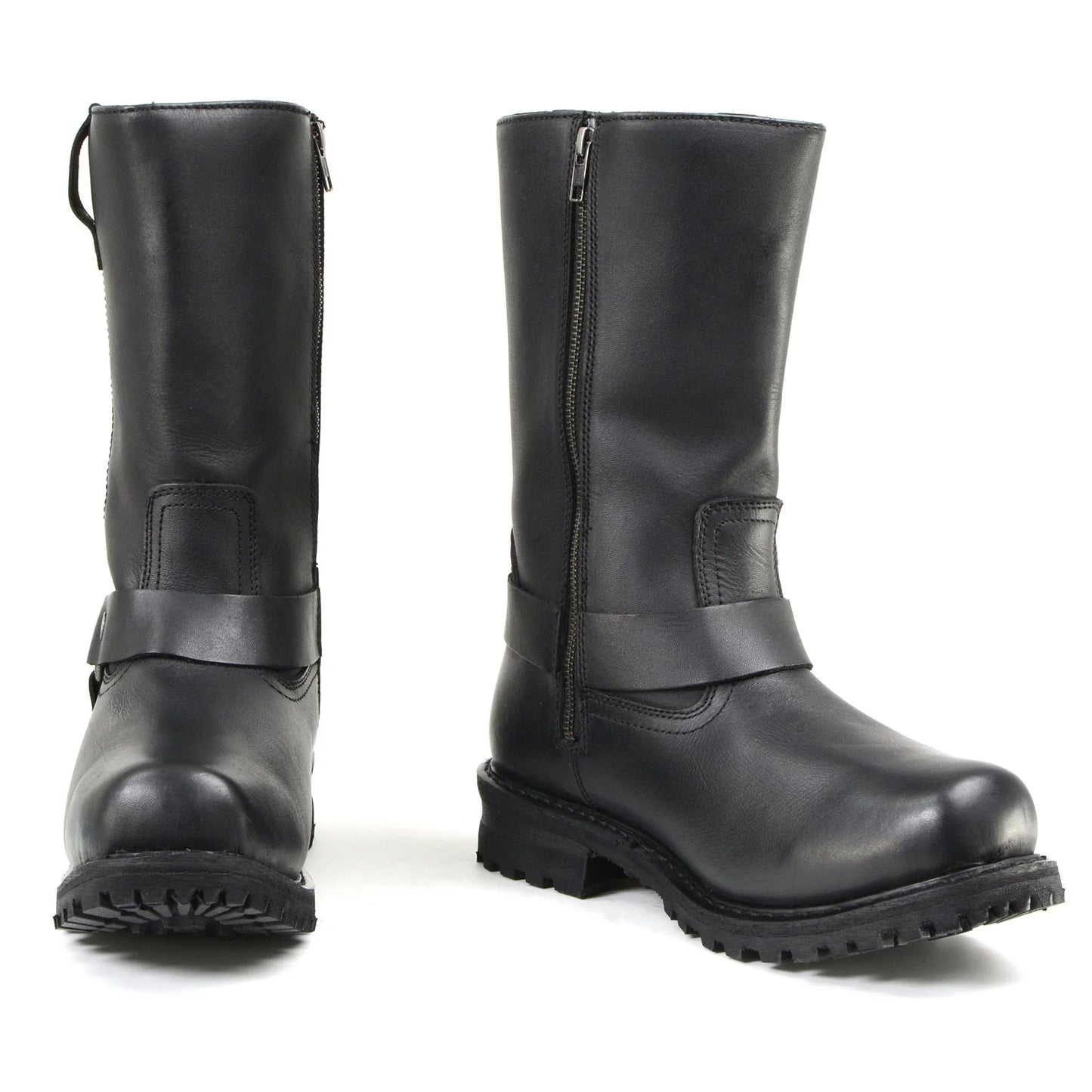 Men’s Black Leather11-inch Wide Width Waterproof Harness Square Toe Boots
