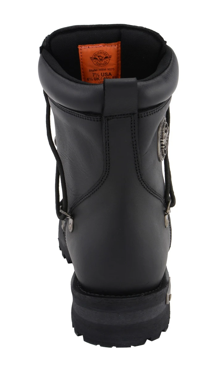Milwaukee Leather MBM9075 Mens Black 6-inch Plain Toe Dual Zipper Lock Leather Boots