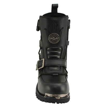 Men’s Black 'Tactical' Logger Leather Boots with Buckle Enhancement