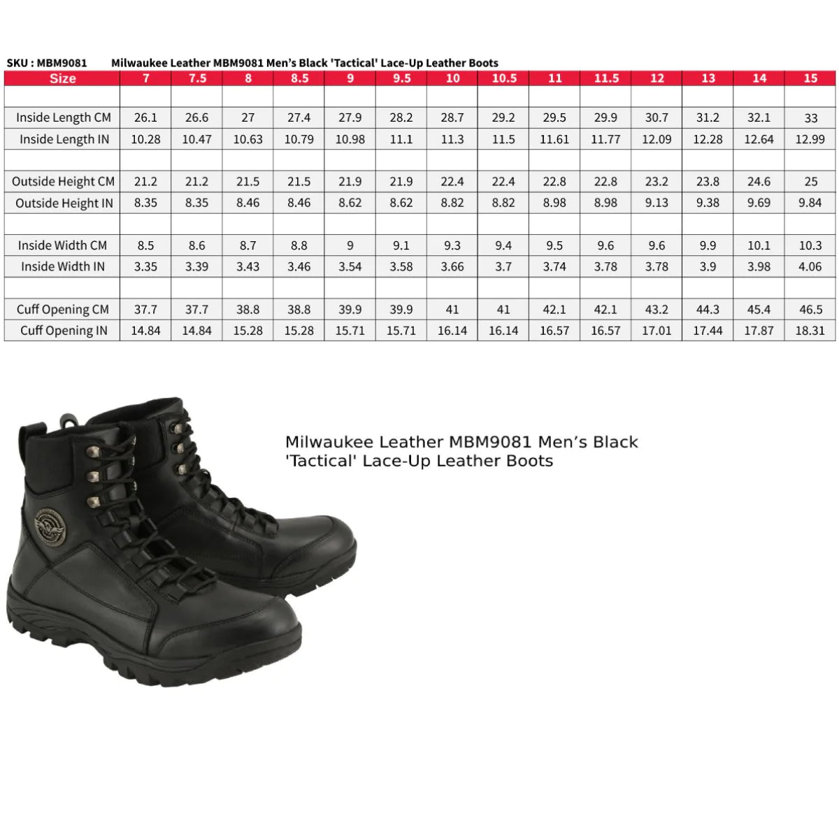 Men’s Black 'Tactical' Lace-Up Leather Boots