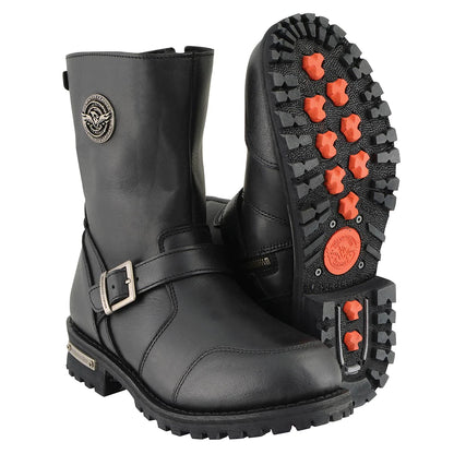 Men's 9-Inch Classic Black Engineer Motorcycle Boots with Gear Shift Guard