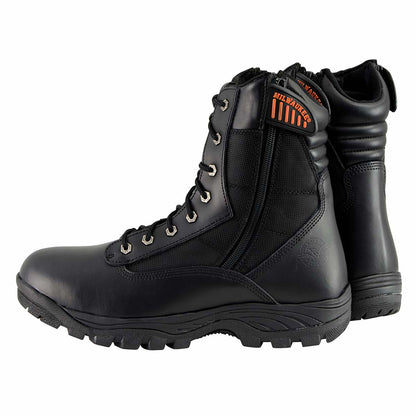 Men's 9in Black Leather Lace-Up Tactical Boots with Side Zippers