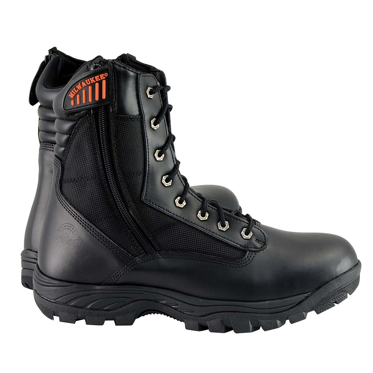 Men's 9in Black Leather Lace-Up Tactical Boots with Side Zippers