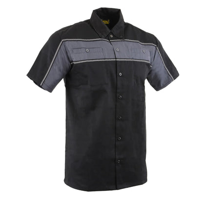 Black and Grey Button Up Heavy-Duty Work Shirt for Men's, Classic Mechanic Work Shirt