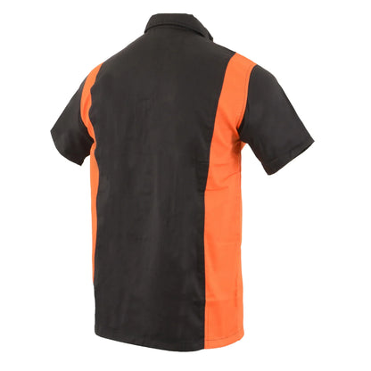 Black and Orange Button Up Heavy-Duty Work Shirt for Men's, Classic Mechanic Work Shirt
