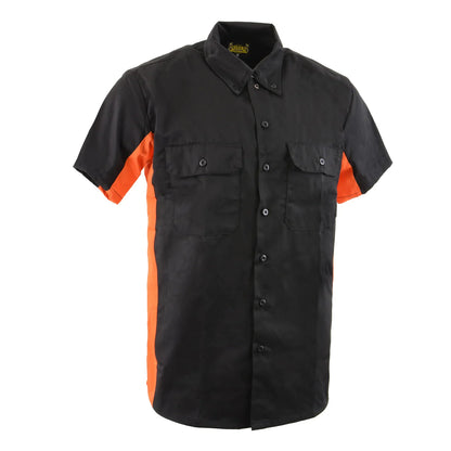 Black and Orange Button Up Heavy-Duty Work Shirt for Men's, Classic Mechanic Work Shirt