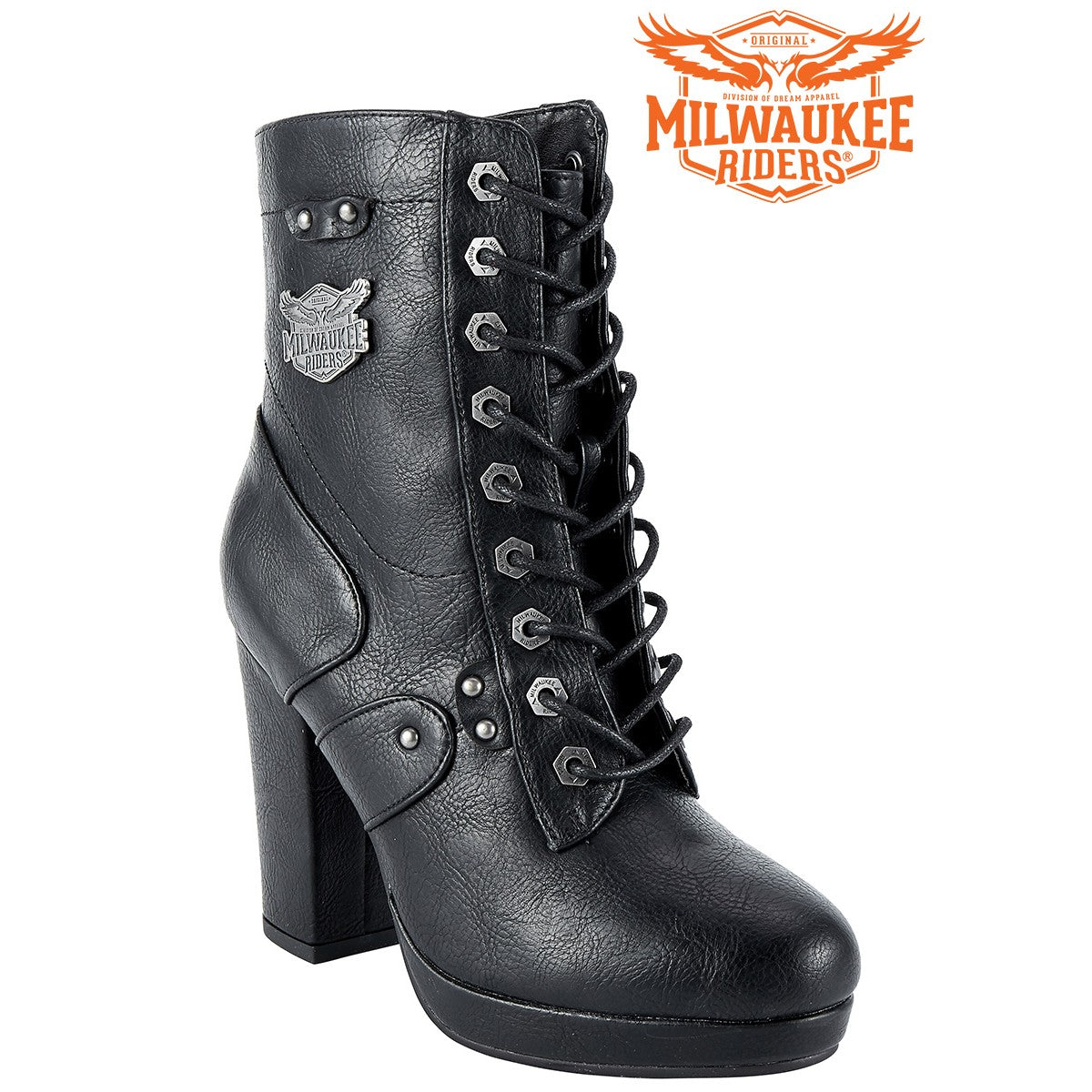 Womens Leather Zippered Chunky Heel Boots By Milwaukee Riders®