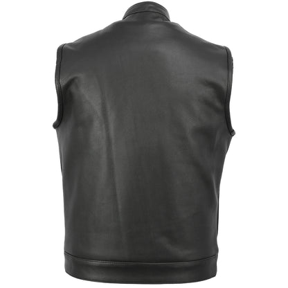 MEN'S MOTORCYCLE SON OF ANARCHY STYLE LEATHER VEST W/GUN POCKETS, REMOVABLE HOOD