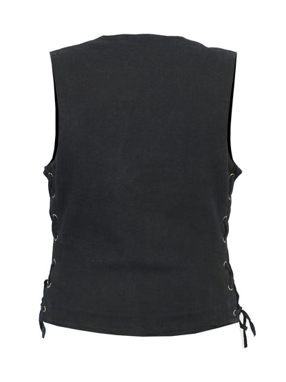 Women's Single Back Panel Denim Vest With 2 Snap Closure Inside Concealed Pockets