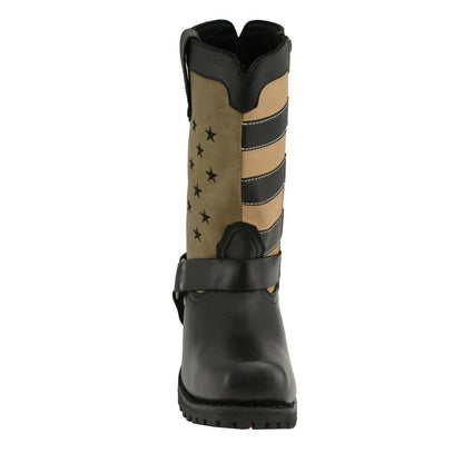 Milwaukee Leather MBM9045 Men's Stars and Stripes Black with Tan Motorcycle Harness Boots