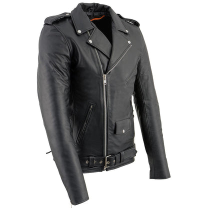 Men's TALL Classic Side Lace Police Style Motorcycle Leather Jacket